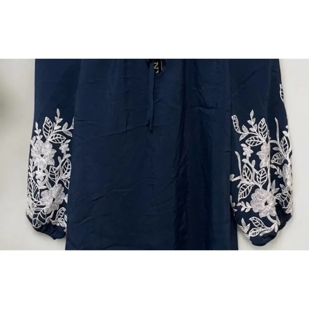 New York Clothing Co. Blue Womens Embroidered Mid-Sleeve Blouse Top Sz Small NEW - Picture 6 of 6